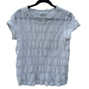 SUNDANCE Women’s Medium White Gauzy Textured Frayed Trim Short Sleeve Shirt Top